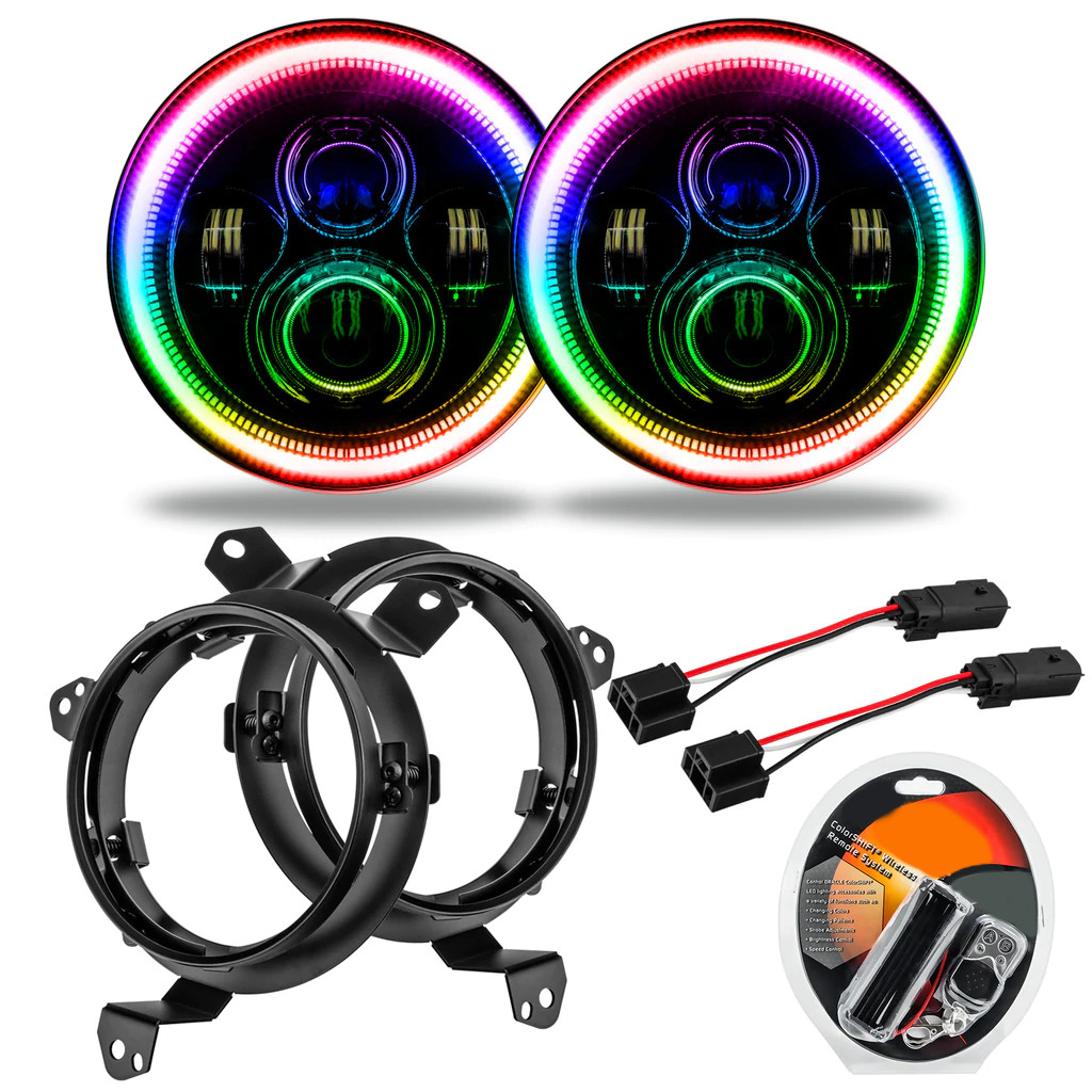 Oracle Headlights For Jeep Wrangler 2018-2021 | Pair | 7in. | High Powered LED | ColorSHIFT