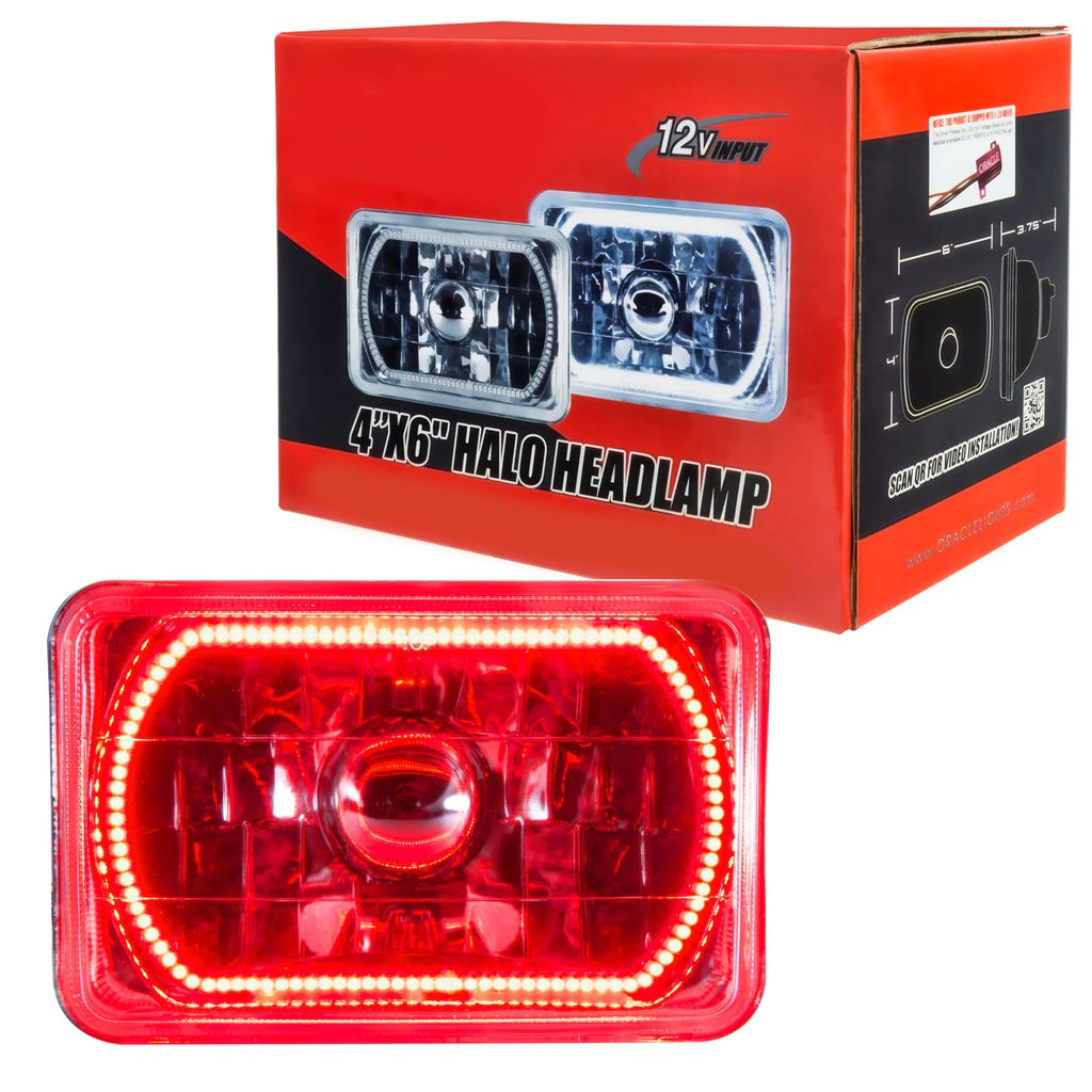 Oracle Headlights For Dodge Challenger 1978-1983 | 4x6in. Sealed Beam | Pre-Installed | Red Halo