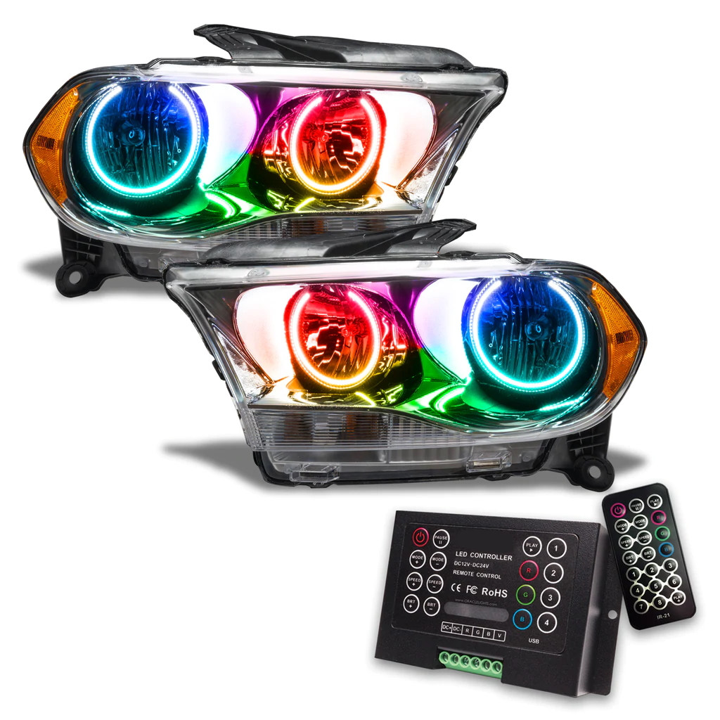 Oracle Headlights For Dodge Durango 2011 2012 2013 | Surface Mount Device | w/ 2.0 Controller | Halogen | Chrome | ColorSHIFT