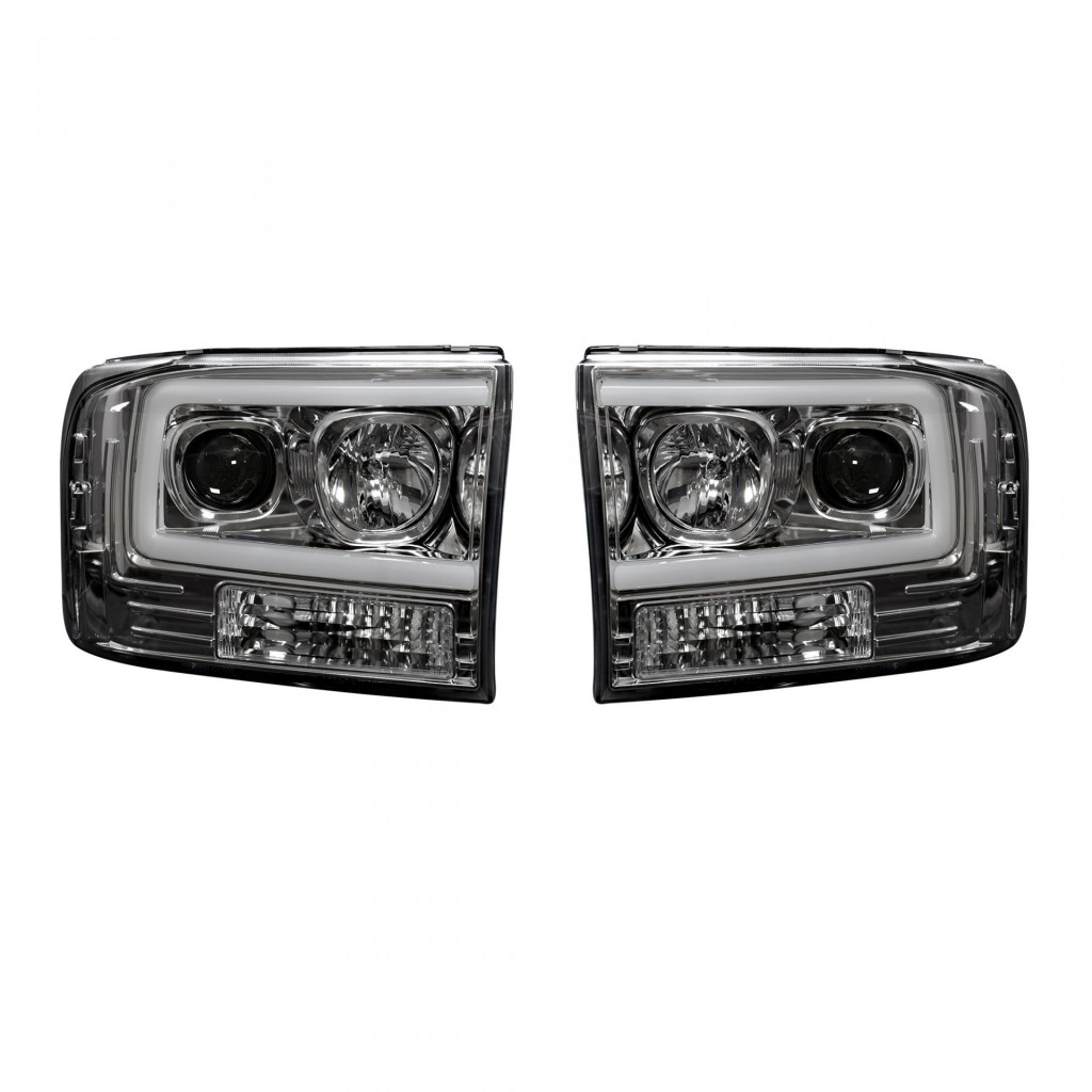 Recon Projector Headlights For Ford F-250/F-350/F-450/F-550 Super Duty 1999-2004 w/Ultra High Power Smooth OLED Halos & DRL | Clear/Chrome