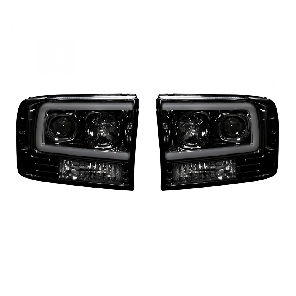 Recon Projector Headlights For Ford F-450/F-550 Super Duty 1999-2004 w/Ultra High Power Smooth OLED Halos & DRL | Smoked/Black