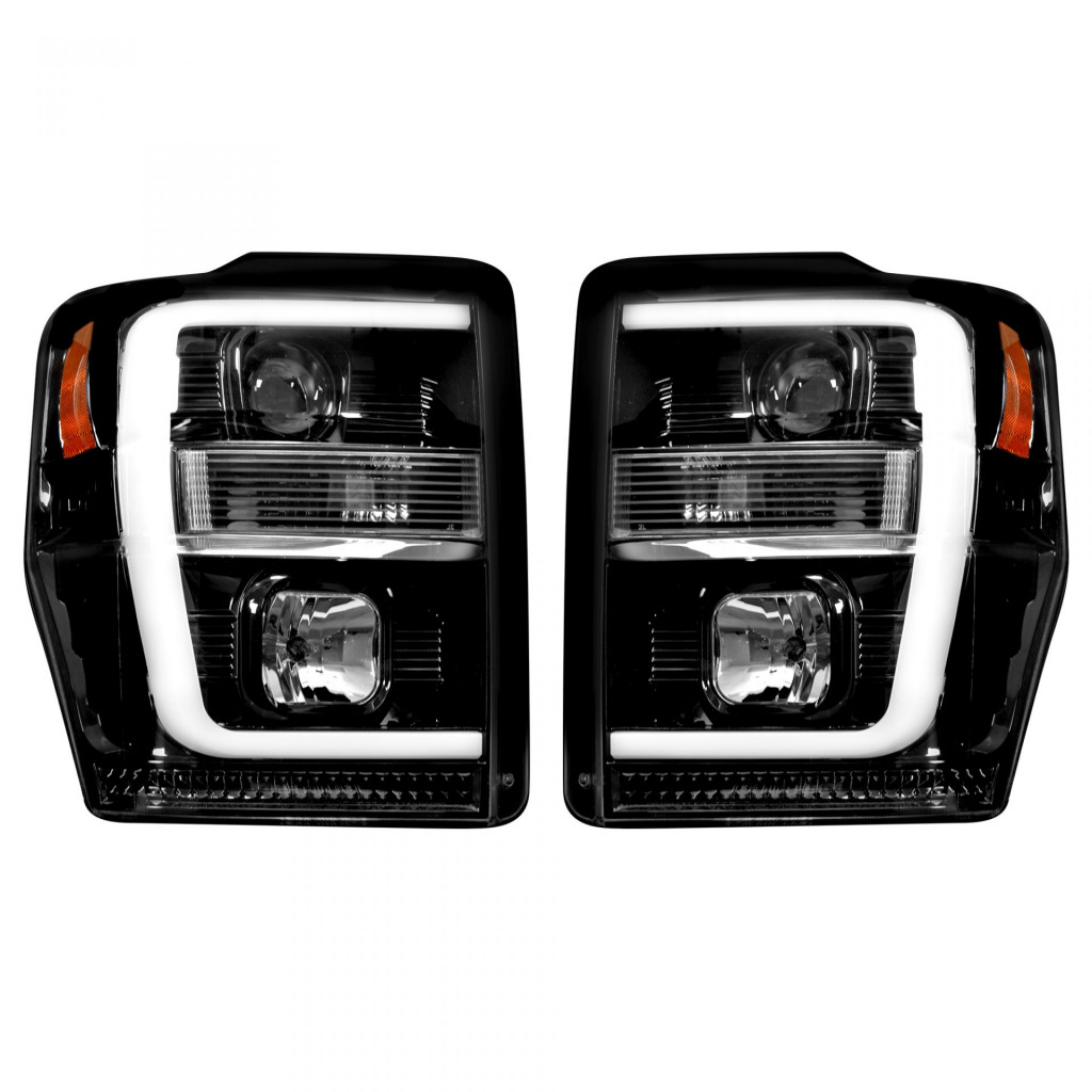 Recon Projector Headlights For Ford F-250/F-350/F-450/F-550 Super Duty 2008-2010 Driver and Passenger Side | Pair | w/Ultra High Power Smooth OLED Halos & DRL | Smoked/Black