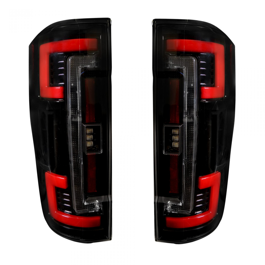 Recon Tail Lights For Ford F-250/F-350/F-450/F-550 Super Duty 2017 2018 2019 | LED | w/ Blind Spot Warning System | Dark Red Smoked