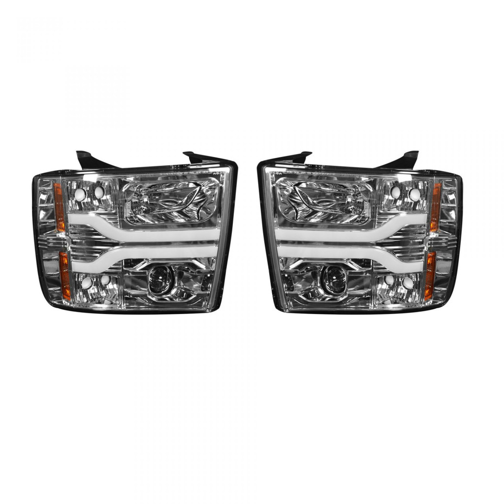 Recon Projector Headlights For Chevy Silverado 2007-2013 | 2nd GEN Single-Wheel & Dually | w/ Ultra High Power Smooth OLED Halos & DRL | Clear / Chrome