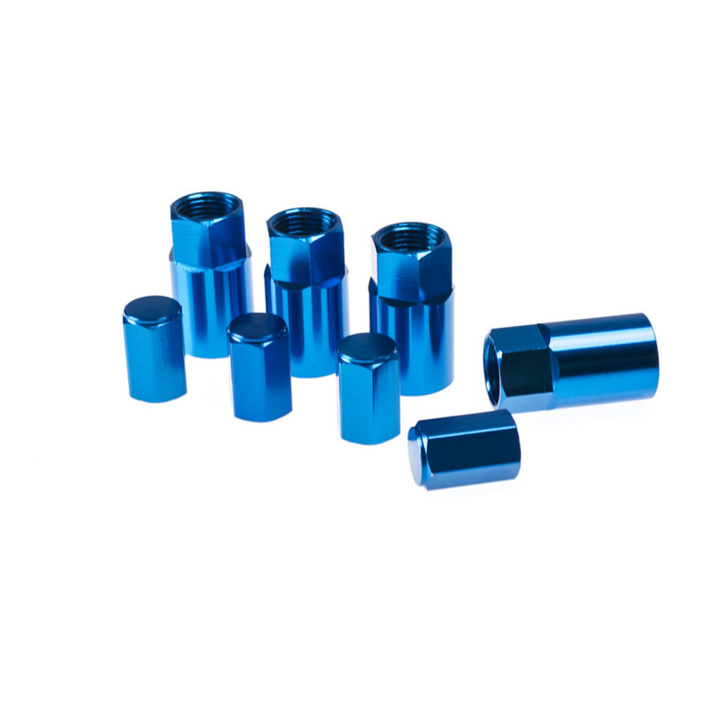 Wheel Mate TPMS Valve Stem Cover | Set of 4 Covers and 4 Valve Caps Per Pack | Aluminum | Blue Anodize