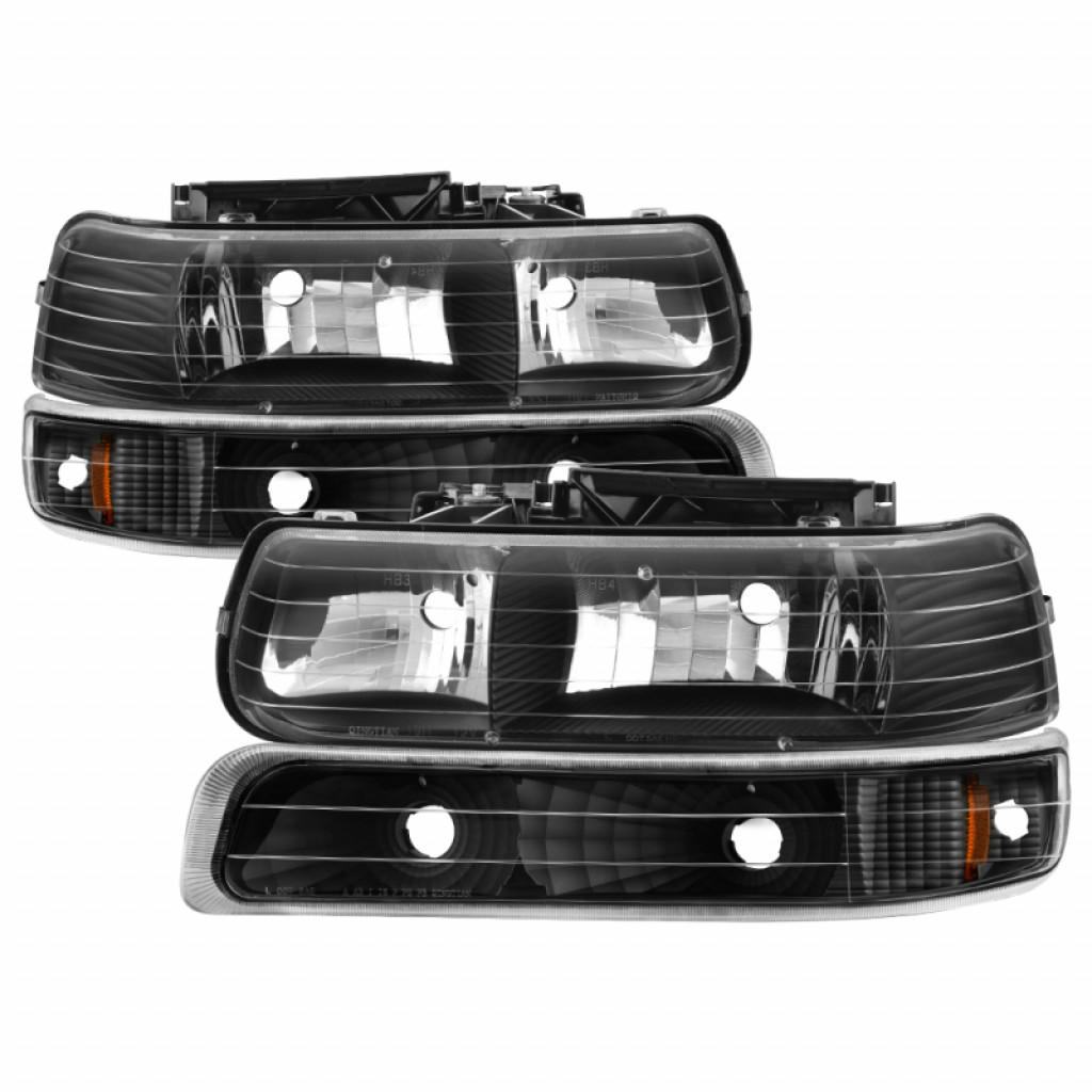 xTune For Chevy Tahoe 2000-2006 Amber Crystal Headlights Pair w/ Bumper lights Pair Black | 5064219