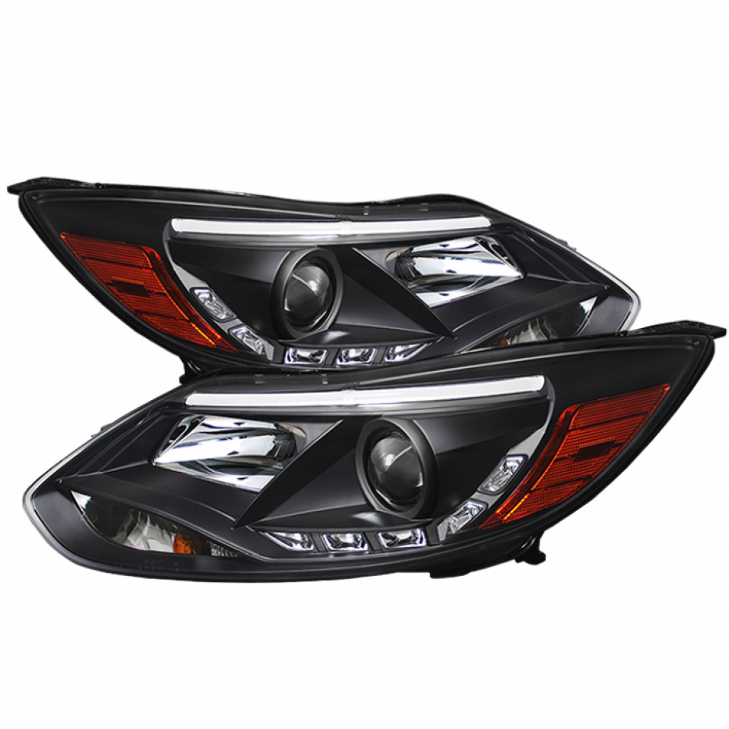 Spyder For Ford Focus 2012-2014 Projector Headlights Pair | Halogen Model DRL Black | 5072832