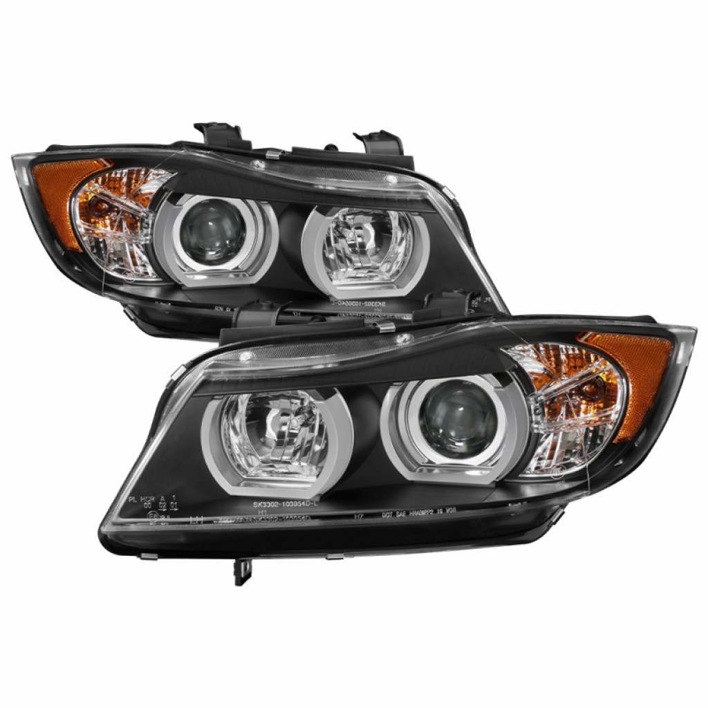 Spyder For BMW E90 3-Series 2006-2008 4DR V2 Headlights Pair - HID Only - Black | 5083852