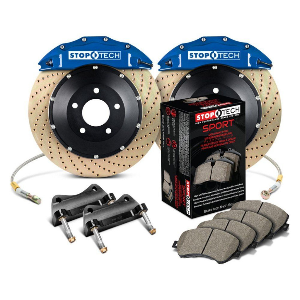 StopTech For Lexus IS F 2008-2014 Big Brake Kit Front w/Blue Calipers Drilled | Zinc ST-60 380x32mm Rotors Pads SS Lines (TLX-sto83.525.6800.24-CL360A70)