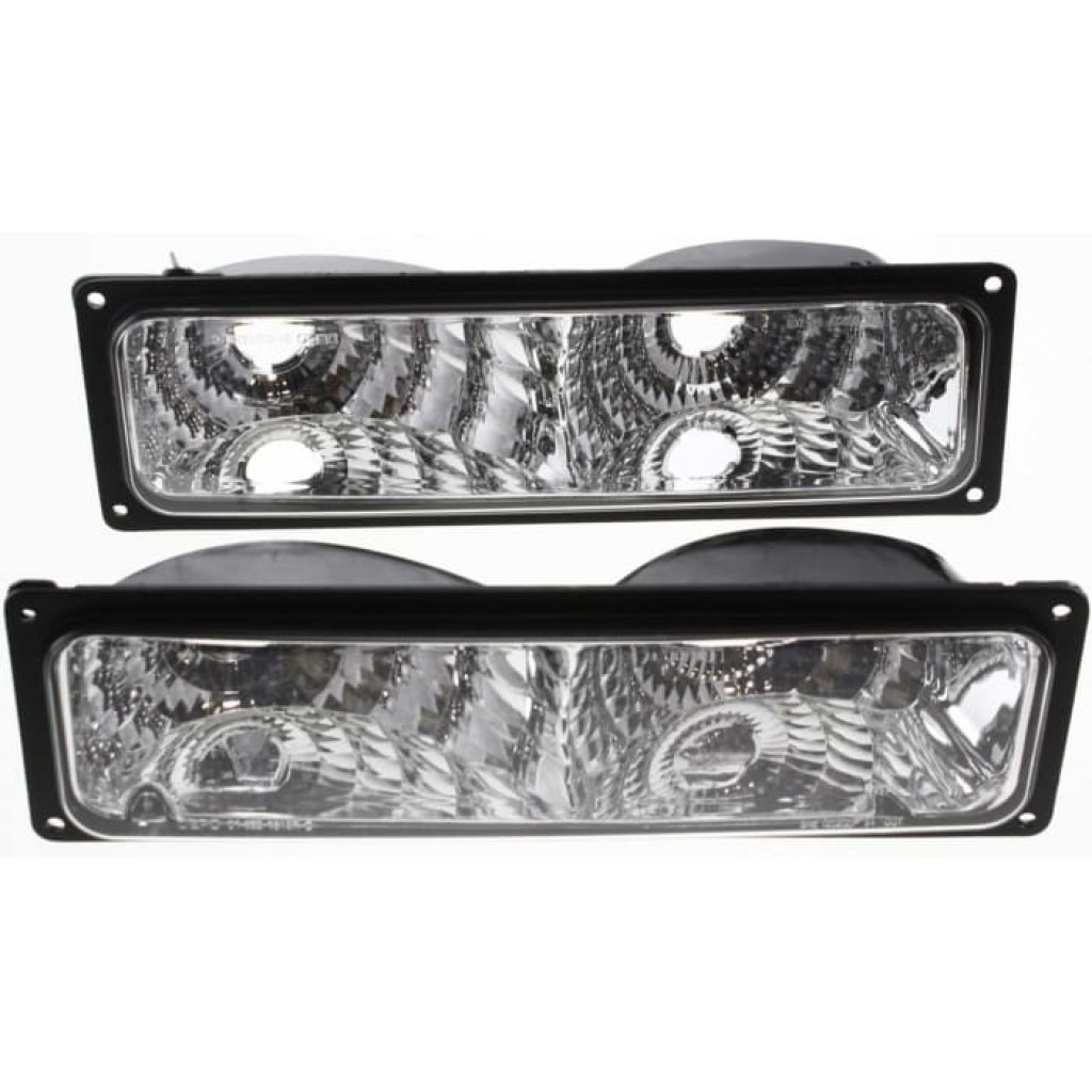 For GMC C1500 / C2500 / C3500 Turn Signal Light 1994-2000 Pair | Diamond Design | Black | Crystal Clear Lens | GM2811104 (CLX-M0-USA-CF9401CSPL-CL360A75)