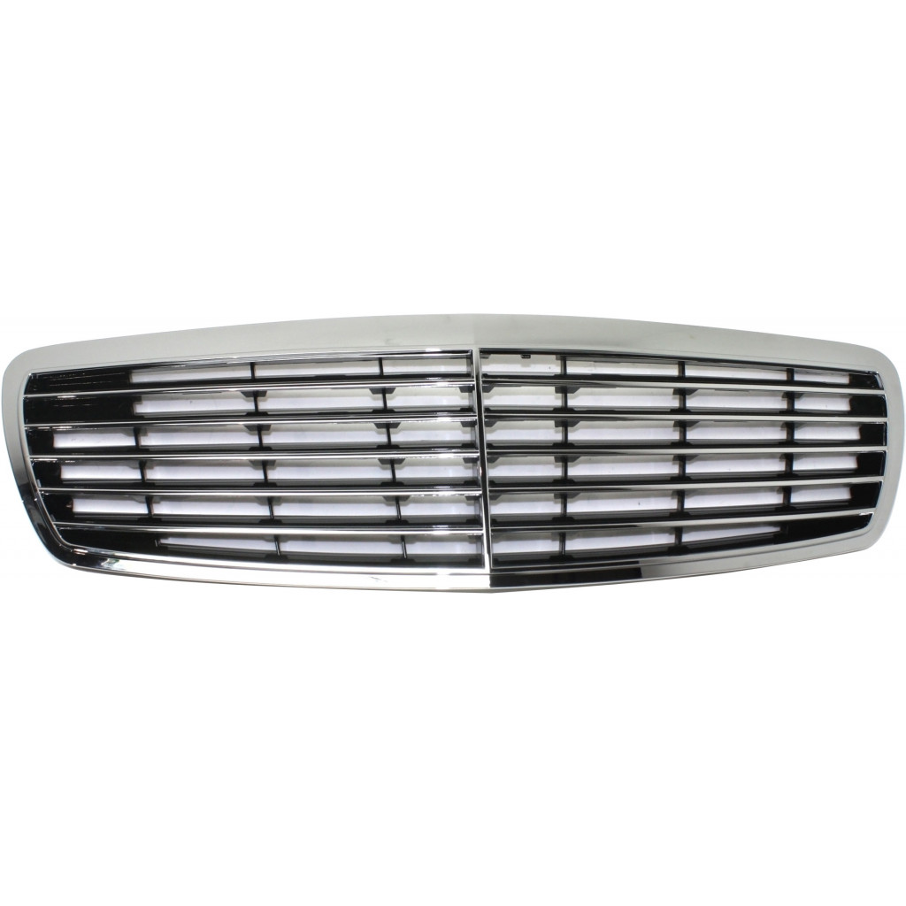 For Mercedes-Benz E55 AMG Grille Assembly 2000 2001 2002 | Chrome Shell w/ Painted Black Insert | Elegance Package | Classic Model | Sedan | 210 Chassis | Plastic | MB1200119 | 2108800583 (CLX-M0-USA-REPM070119-CL360A71)