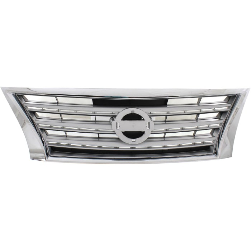 For Nissan Sentra Grille Assembly 2013 2014 2015 | Chrome Shell | Painted Silver Insert | Standard Type | S/SL/SV Model | Plastic | NI1200252 | 623103SH0A (CLX-M0-USA-REPN070149-CL360A70)