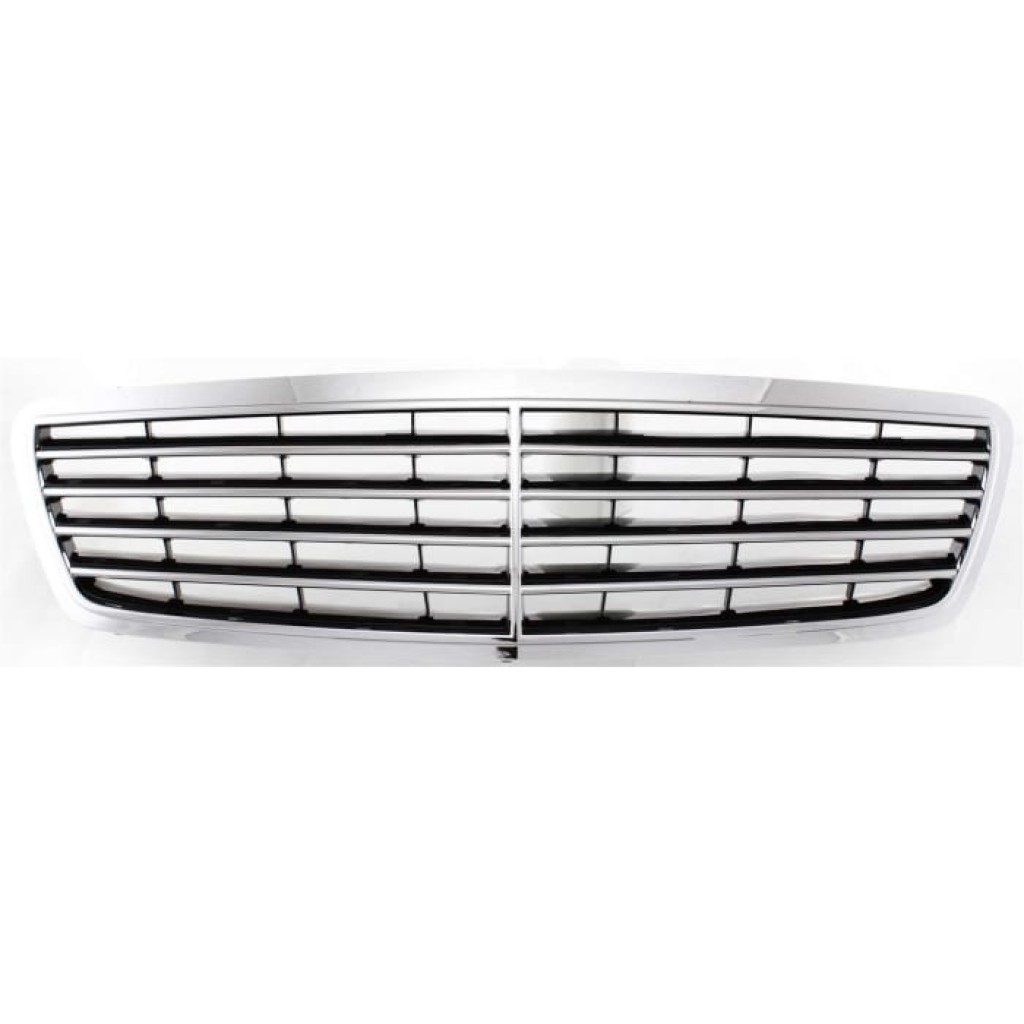 For Mercedes-Benz E320 / E430 / E55 AMG Grille Assembly 2000 2001 2002 | Chrome Shell/Painted Black Insert | Sedan | w/ Avantgarde Package | Wagon | Plastic | MB1200116 | 21088006839040 (CLX-M0-USA-M070115-CL360A70)