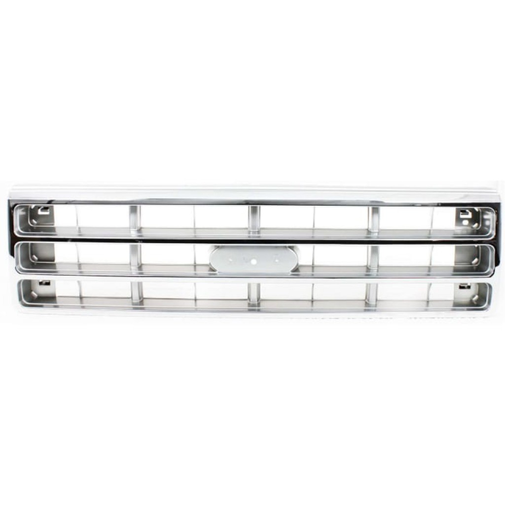 Karparts360 Replacement For Fo-rd F-150 / F-250 / F-350 Grille Assembly 1987 1988 | Chrome Shell w/ Painted Argent Insert | Plastic | FO1200129 | E7TZ8200B (CLX-M0-USA-7729-CL360A70)