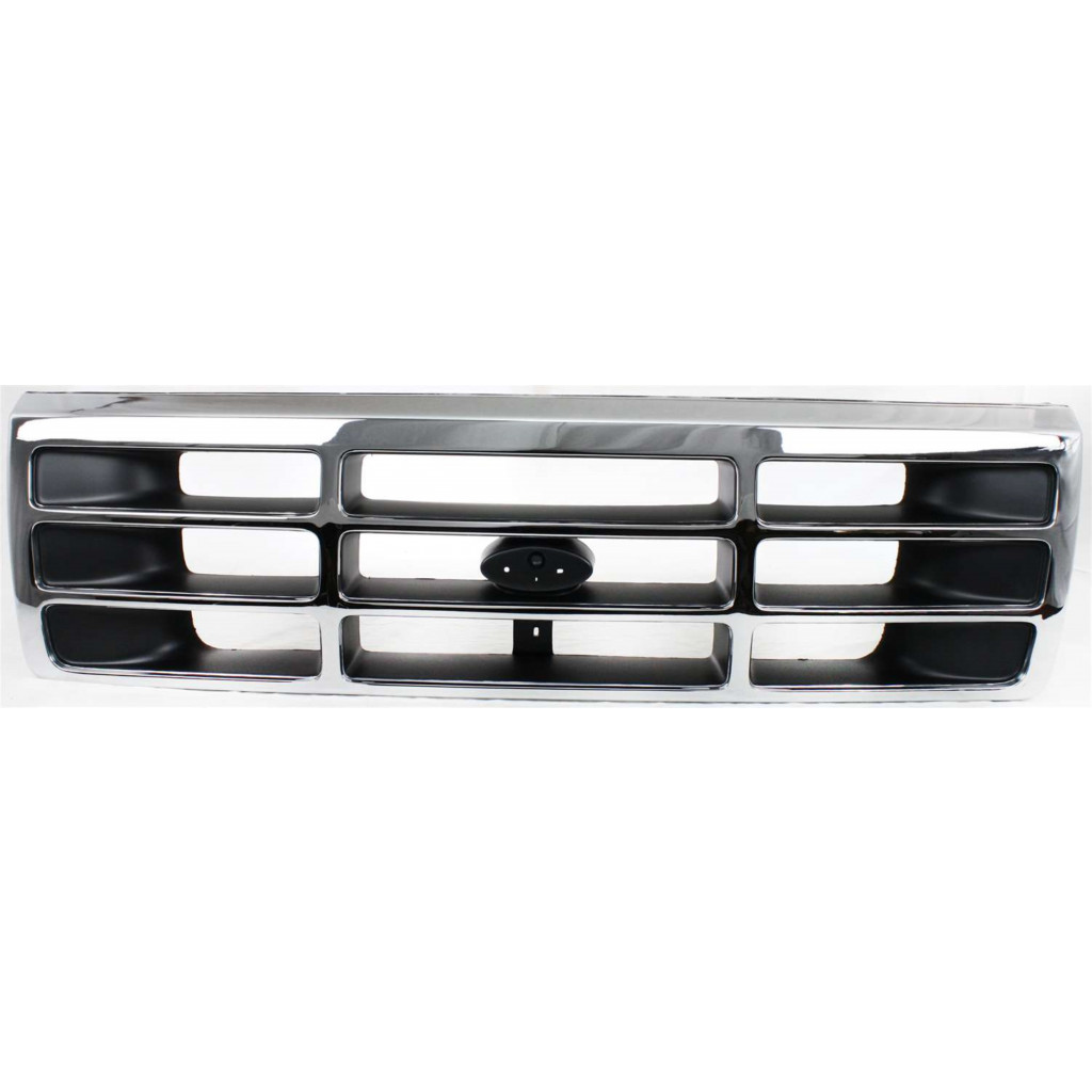 For Ford F-350 / F53 / F59 Grille Assembly 1992 93 94 95 96 1997 | Chrome Shell w/ Painted Gray Insert | Plastic | FO1200173 | F4TZ8200A (CLX-M0-USA-7790-CL360A73)