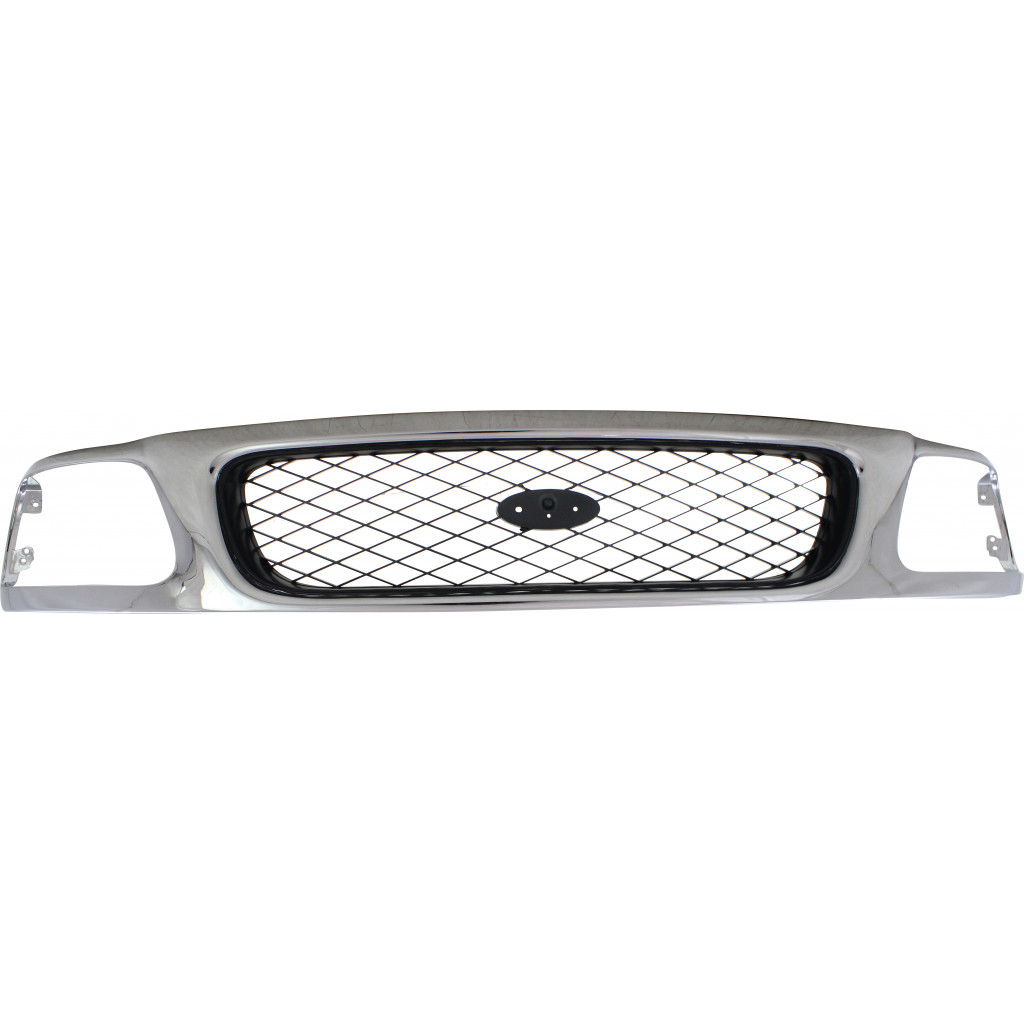 Karparts360 Replacement For Fo-rd F-150 / F-250 Grille Assembly 1997 1998 | Mesh | Chrome Shell | w/Silver Insert | 4WD Plastic | FO1200380 | F65Z8200AAN (CLX-M0-USA-9835C-CL360A70)