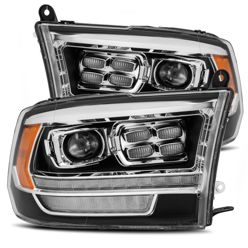 AlphaRex For Dodge Ram 1500HD 2009-2018 Projector Headlight PRO-Series Black | w/Chrome Accent,Plank Style,w/Seq Signal/DRL (TLX-arx880523-CL360A70)