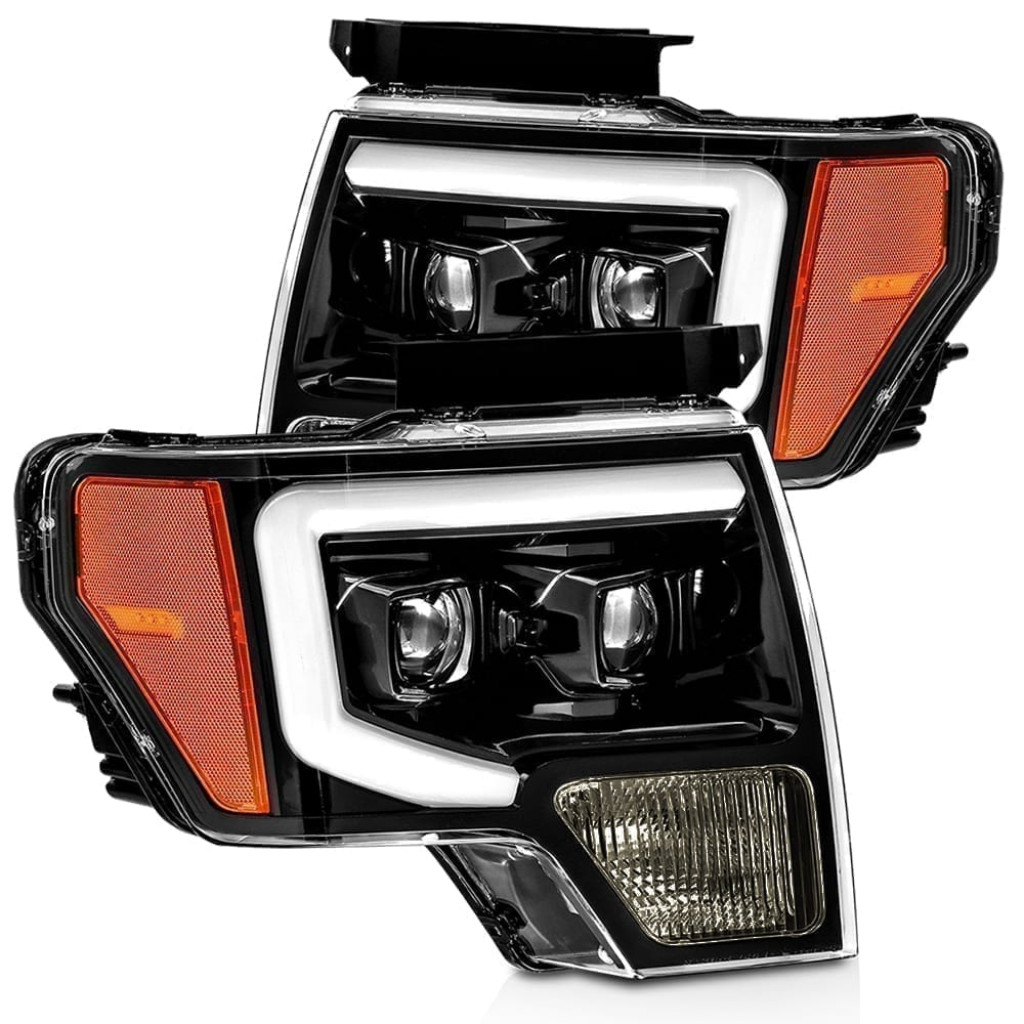 AlphaRex For Ford F-150 2009-2014 Projector Headlights LUXX LED Jet Black | Plank Style,w/Activation Light/Seq Signal/DRL (TLX-arx880177-CL360A70)