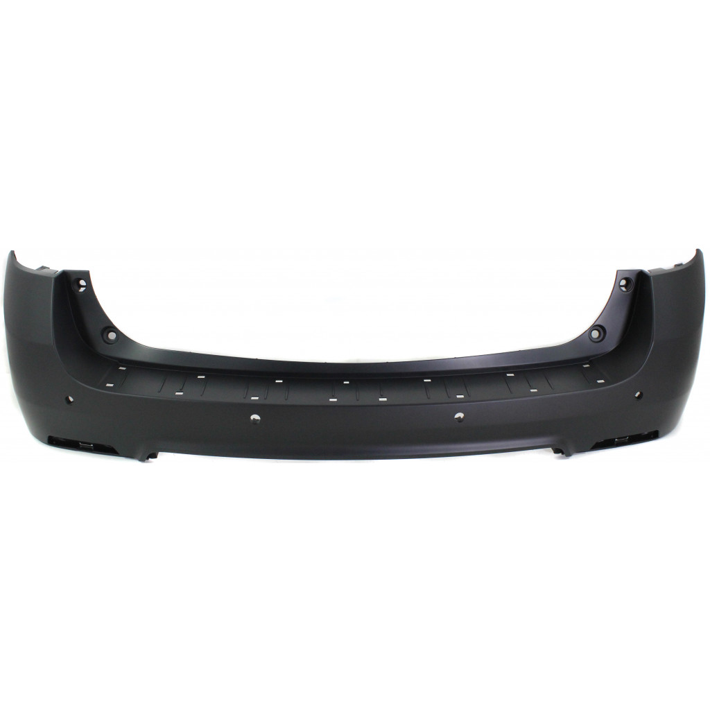 For Chevy Equinox Rear Bumper Cover 2010 11 12 13 14 2015 Upper | Primed | Plastic | w/ Chrome Package | w/ Object Sensor Holes | GM1100852 | 23260232 (CLX-M0-USA-REPC760132P-CL360A70)