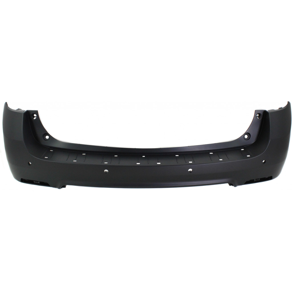 For Chevy Equinox Rear Bumper Cover 2010 11 12 13 14 2015 Upper | Primed | Plastic | w/ Chrome Package | w/ Object Sensor Holes | CAPA | GM1100852 | 23260232 (CLX-M0-USA-REPC760132PQ-CL360A70)