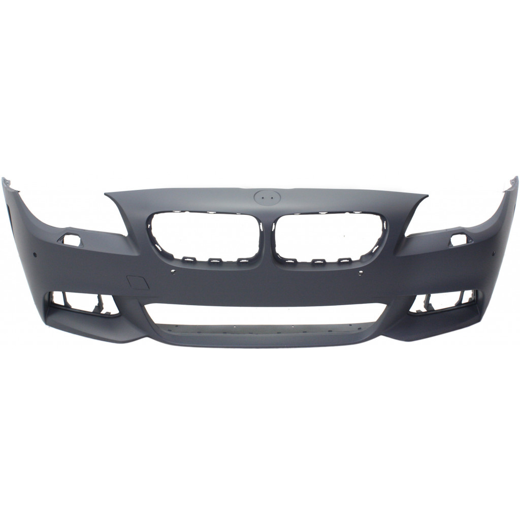 For BMW Active Hybrid 5 Front Bumper Cover 2014 2015 2016 | Primed | Plastic | Sedan/Hybrid | w/ M Package/Park Distance Control Sensor Holes/Side View Cam | BM1000313 | 51118058998 (CLX-M0-USA-REPBM010345P-CL360A73)