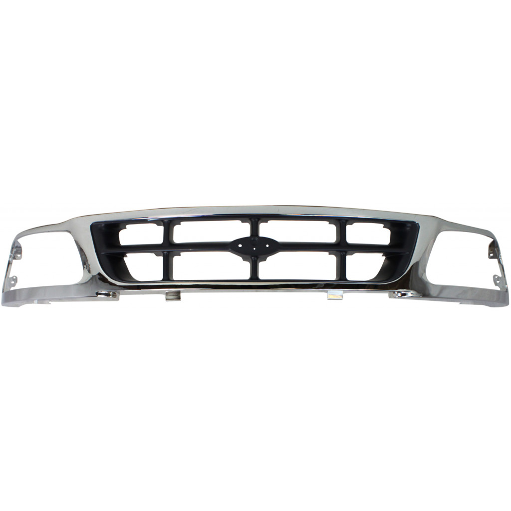 Karparts360 Replacement For Fo-rd F-150 / F-250 Grille Assembly 1997 1998 | Cross Bar | Chrome Shell / Gray Insert | 2WD Plastic | FO1200320 | F85Z8200BAA (CLX-M0-USA-9829-CL360A70)