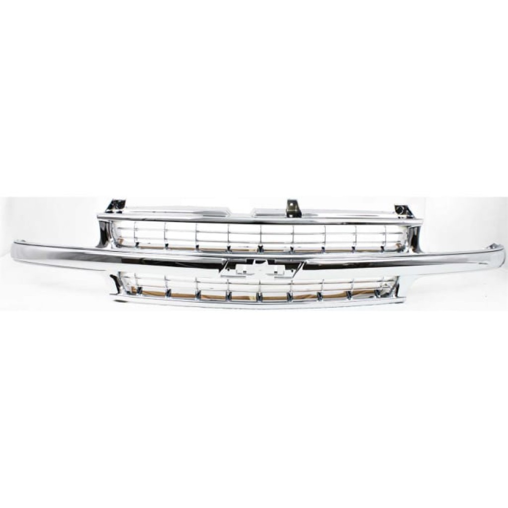 For Chevy Silverado 1500 / 2500 Grille Assembly 1999 00 01 2002 | Cross Bar | Chrome Shell & Insert | w/ Center Bar Plastic | GM1200442 (CLX-M0-USA-C070108C-CL360A70)