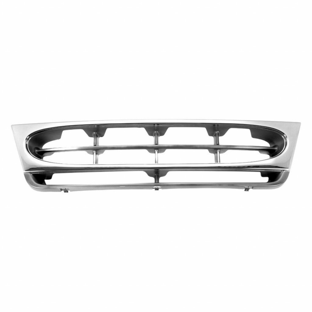 For Ford E-150 / E-250 Econoline Grille Assembly 1997 98 99 00 01 2002 | Painted Silver Shell & Insert Plastic | FO1200338 | F8UZ8200BAA (CLX-M0-USA-7535-1-CL360A70)