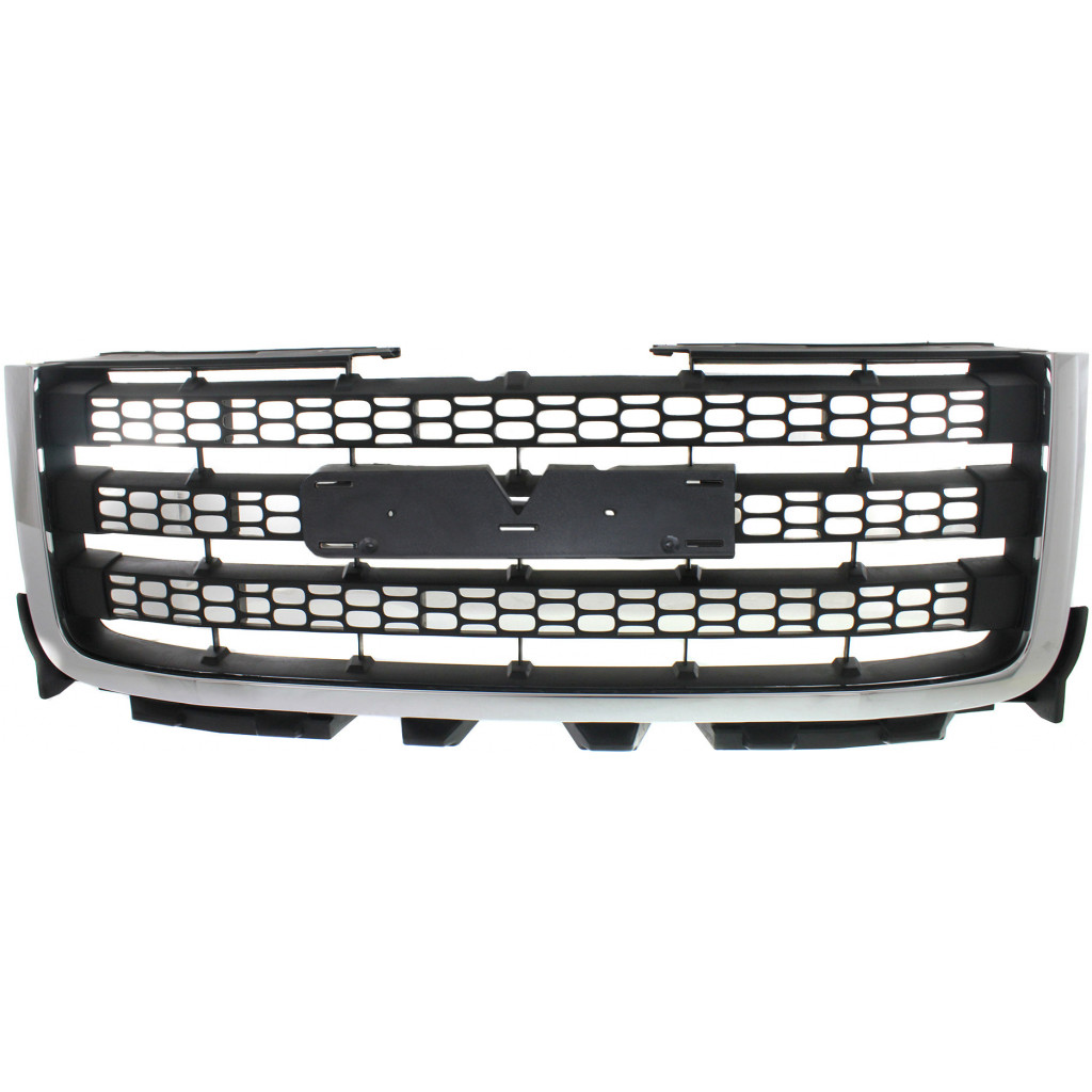 For GMC Sierra 2500/3500 HD Grille Assembly 2011 12 13 2014 | Textured Gray Shell & Insert | w/ Chrome Molding | Plastic | GM1200633 | 20966059 (CLX-M0-USA-REPG070136-CL360A70)