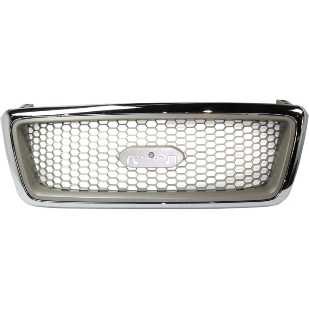 For Ford F-150 Grille Assembly 2004 05 06 07 2008 | Lariat w/o Chrome Package | Chrome Shell / Beige Honeycomb Insert | New Body Style Plastic | FO1200427 | 4L3Z8200DA (CLX-M0-USA-F070139-CL360A70)
