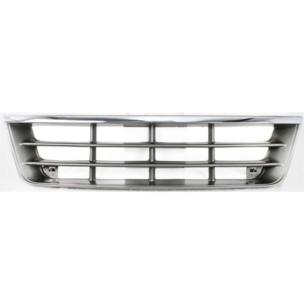 For Ford E-150 / E-250 / E-350 Econoline Grille Assembly 1992 93 94 95 1996 | Chrome Shell w/ Painted Gray Insert | Plastic | FO1200180 | F2UZ8200A (CLX-M0-USA-7534-CL360A70)