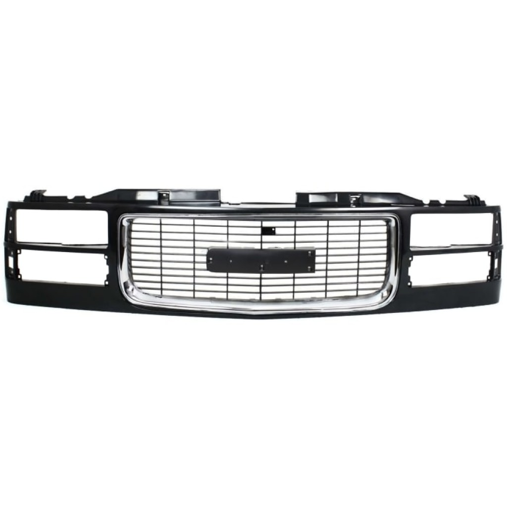 For GMC Yukon Grille Assembly 1994 95 96 97 98 1999 | Black Shell & Insert | w/ Chrome Insert Opening | Cross Bar | w/ Composite Headlights | Plastic | GM1200392 | 12388709 (CLX-M0-USA-5779-CL360A73)