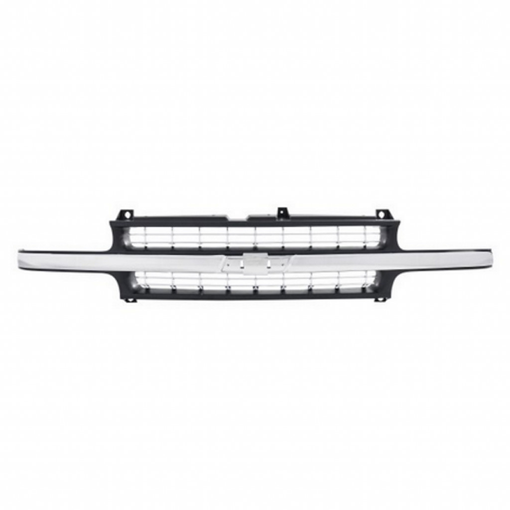 For Chevy Silverado 1500 / 2500 Grille Assembly 1999 00 01 2002 | Cross Bar Insert | Plastic | Dark Gray Shell & Insert | w/ Chrome Center | GM1200424 | 15764313 (CLX-M0-USA-20112-CL360A70)