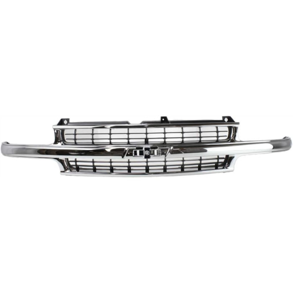 For Chevy Silverado 1500 / 2500 Grille Assembly 1999 00 01 2002 | Cross Bar Insert | Chrome Shell / Black Insert | w/ Chrome Center Bar Plastic | GM1200442 | 88968934 (CLX-M0-USA-C070108-CL360A70)