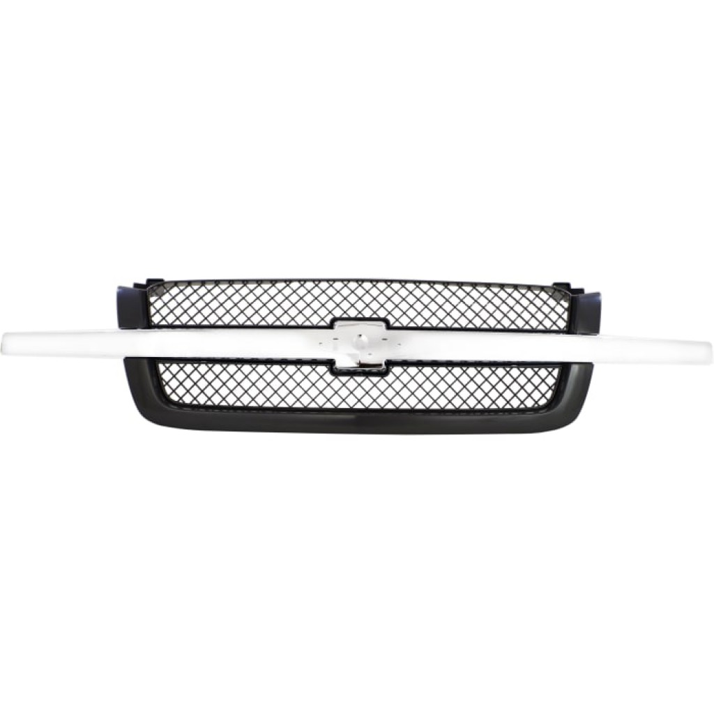 For Chevy Silverado 1500 / 3500 Grille Assembly 2003 04 05 2006 | Mesh | Painted Gray | w/ Chrome Center Bar | w/o Body Cladding | Base/LS/LT | Includes 2007 Classic Plastic | GM1200489 | 19168629 (CLX-M0-USA-C070127-CL360A71)