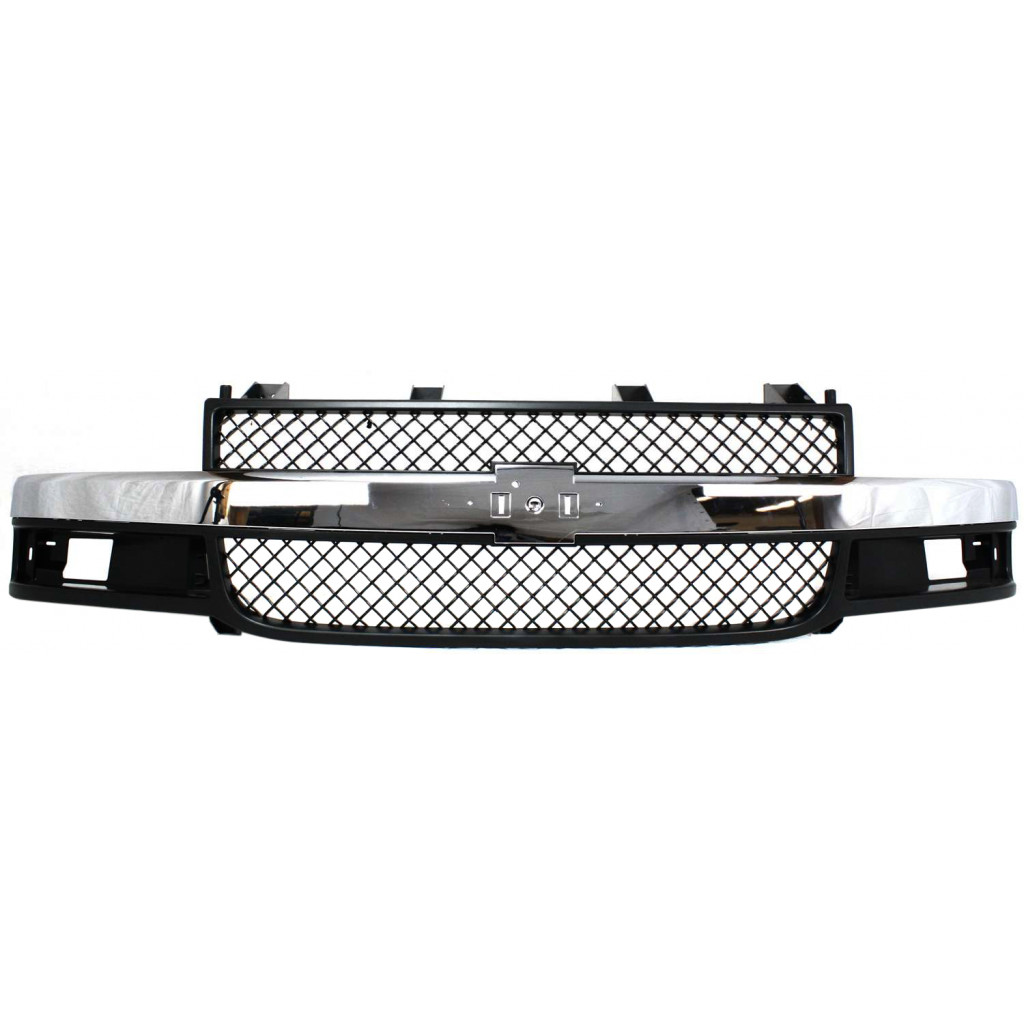 For Chevy Express 2500 / 3500 Grille Assembly 2003-2017 | Gray Shell & Insert | w/ Chrome Center Bar | w/ Composite Headlights Plastic | GM1200535 | 22816425 (CLX-M0-USA-C070152-CL360A71)