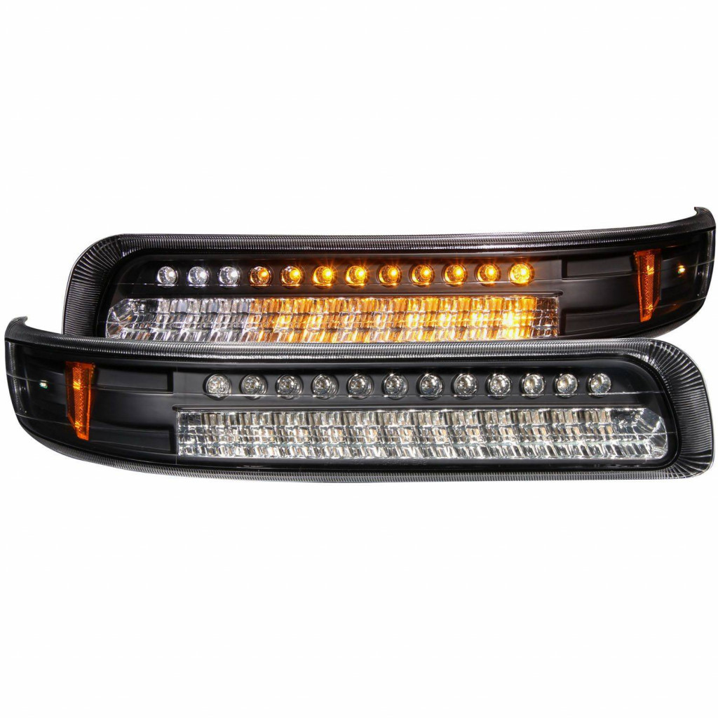 ANZO For Chevy Silverado 1500/3500 1999 00 01 2002 Euro Parking Lights Black | w/ Amber Reflector (TLX-anz511055-CL360A72)