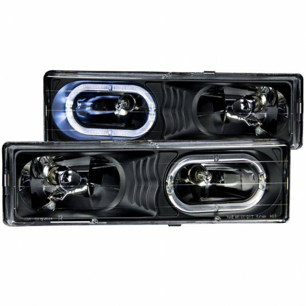 ANZO For Chevy Tahoe 1995 96 97 98 1999 Crystal Headlights Black w/ Halo | (TLX-anz111007-CL360A80)