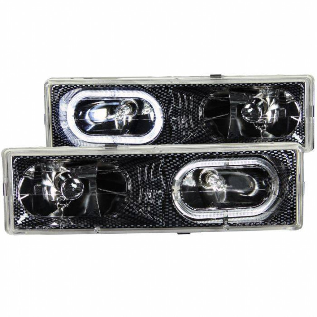 ANZO For GMC K2500 Suburban 1992-1999 Crystal Headlights Carbon w/ Halo | (TLX-anz111005-CL360A88)