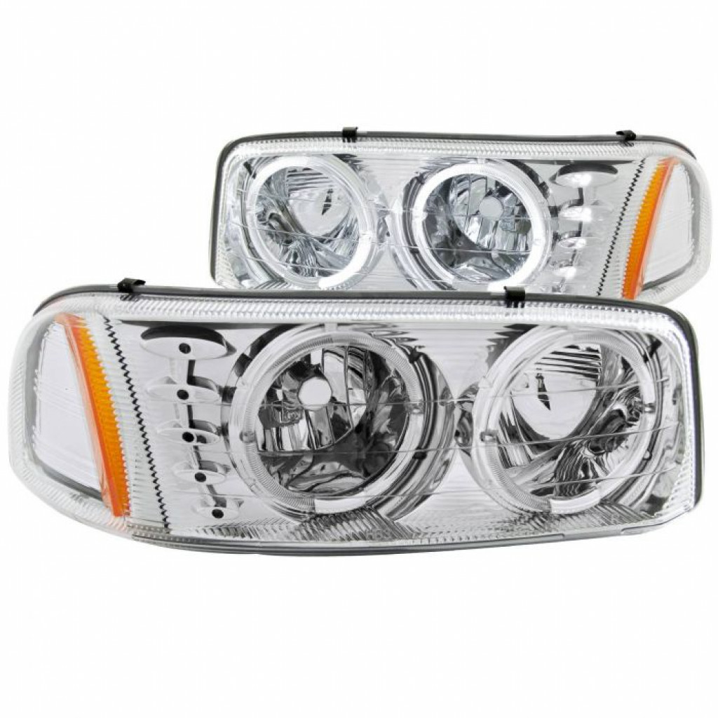 ANZO For GMC Sierra 1500 1999-2006 Crystal Headlights w/ Halo and LED Chrome | (TLX-anz111208-CL360A70)