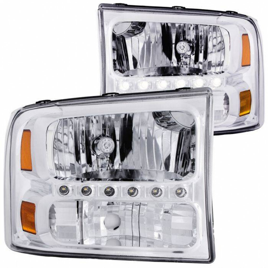 ANZO For Ford Excursion 2000 01 02 03 2004 Crystal Headlights Chrome w/ LED 1Pc | (TLX-anz111088-CL360A70)