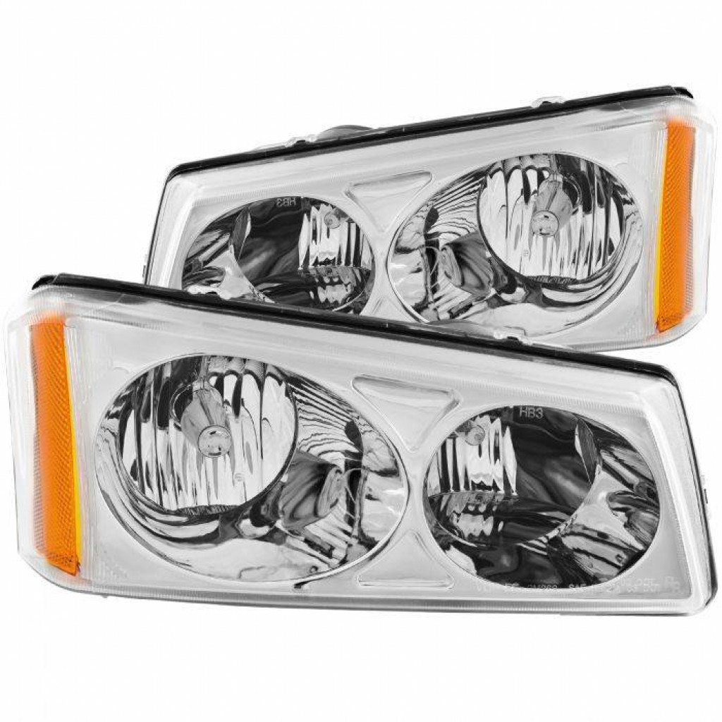 ANZO For Chevy Silverado 2500 2003 2004 Crystal Headlights Chrome | (TLX-anz111010-CL360A71)