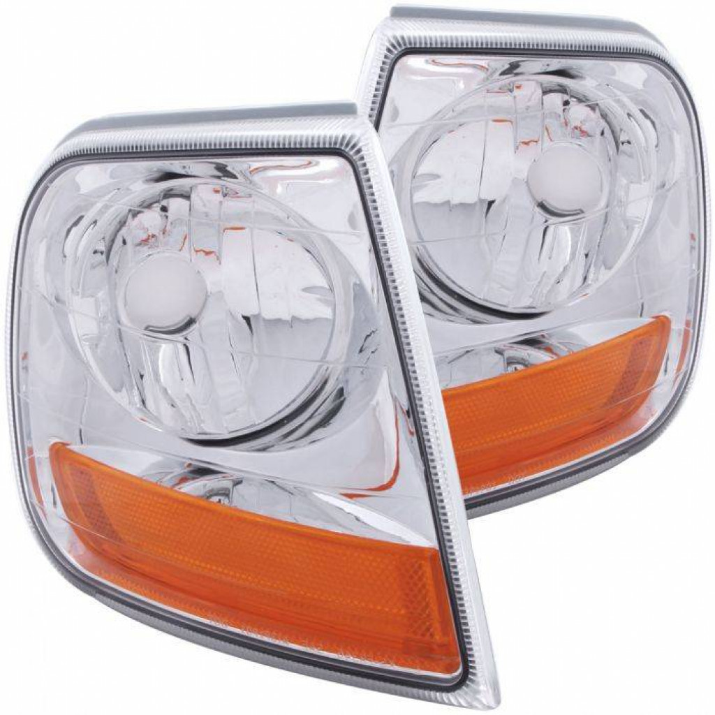 ANZO For Ford F-150 Heritage 2004 Corner Lights Chrome w/ Amber Reflector | (TLX-anz521026-CL360A71)