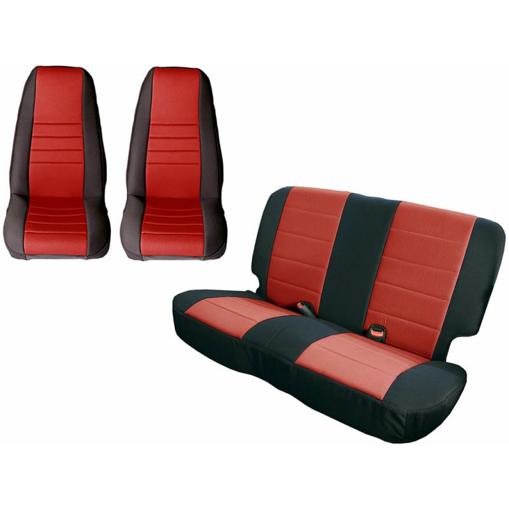 Rugged Ridge For Jeep CJ/YJ 1980-1990 Seat Cover Kit Black/Red | (TLX-rug13290.53-CL360A70)