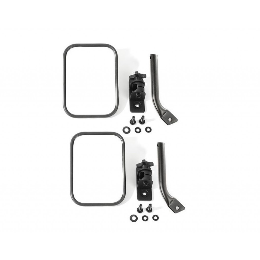 Rugged Ridge For Jeep Wrangler 1997-2018 Textured Stubby Trail Mirror Kit Black | Rectangular (TLX-rug11025.22-CL360A70)