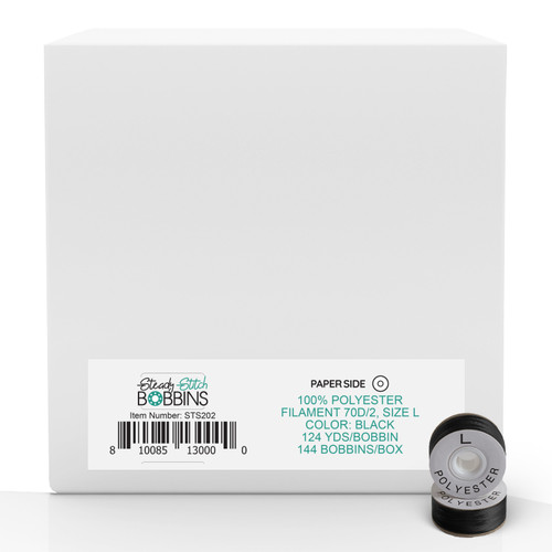 Steady Stitch Paper Sides Style L Polyester Prewound Black Bobbins (144/box)