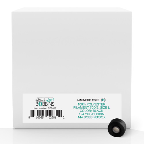Steady Stitch Magnetic Core Style L Polyester Prewound Black Bobbins (144/box)