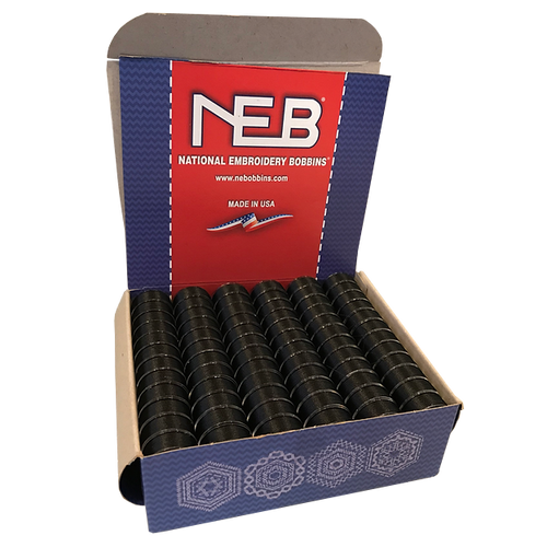 NEB Plastic Side Style L Polyester Black Bobbins (144/box)