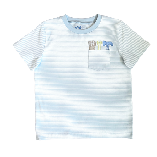 Light Blue Stripe Shirt with Tool Applique Design on Chest Pocket
