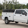 1722364 - 18x16x88 Inch Matte Black Diamond Tread Aluminum Topsider Truck Box with Flip-Up Doors